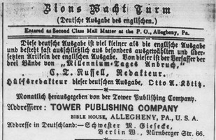 Zions Wacht Turm - Adresse fr Deutschland: M. Giesecke